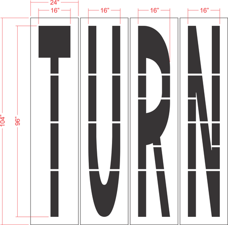 96 inch TURN stencil for large-format roadway and parking lot directional pavement striping applications