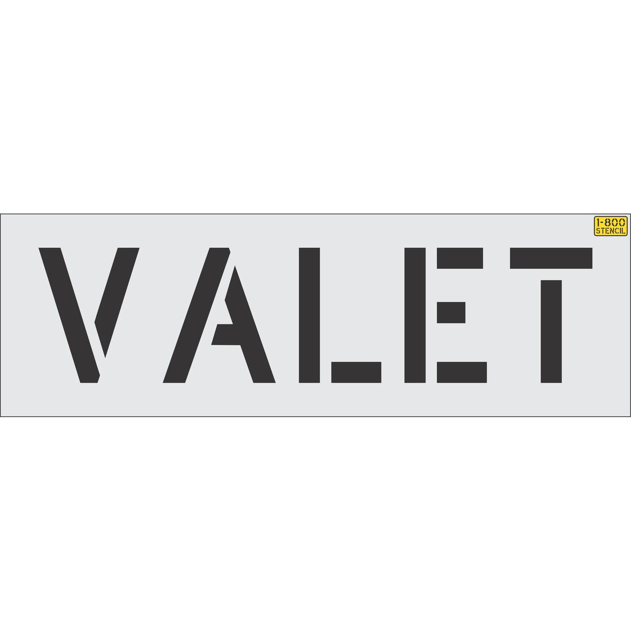 12 inch VALET pavement marking stencil for hotel, restaurant, and commercial parking lot striping applications