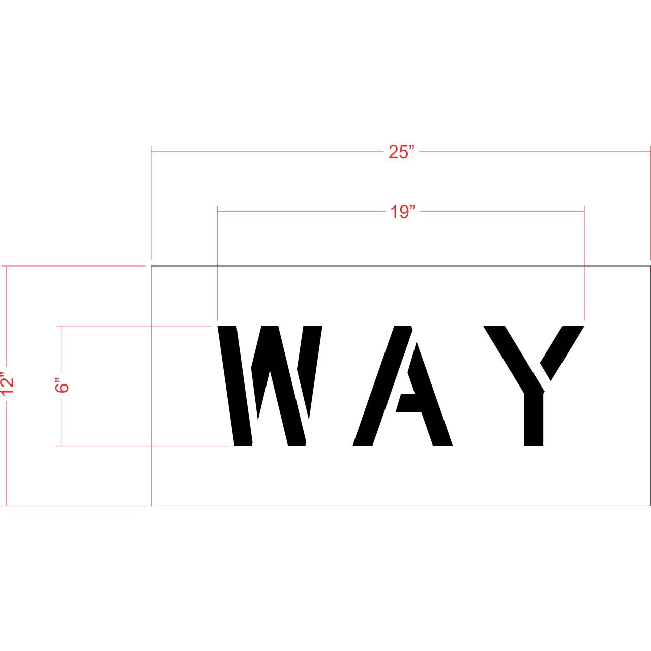 6 inch WAY stencil for small-format roadway and parking lot directional pavement striping applications