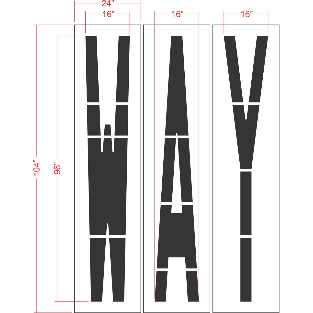 96 inch WAY stencil for large-format roadway and parking lot directional pavement striping applications