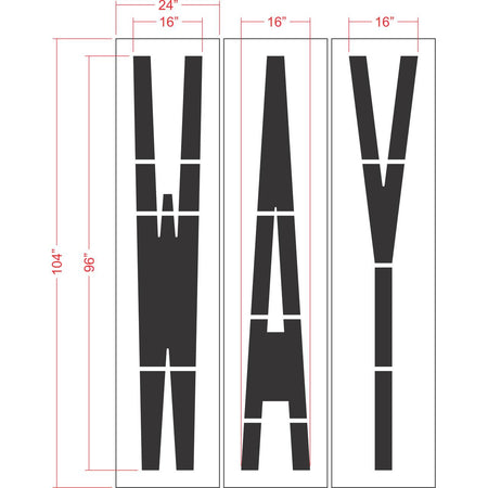 96 inch WAY stencil for large-format roadway and parking lot directional pavement striping applications