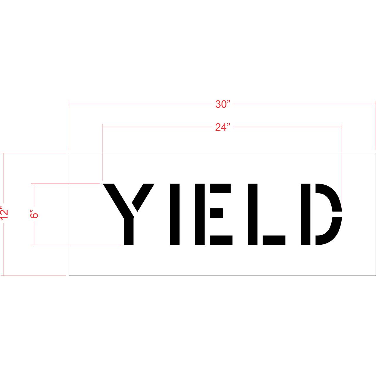 6 inch YIELD stencil for roadway intersection and commercial pavement traffic control striping applications