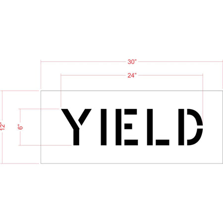 6 inch YIELD stencil for roadway intersection and commercial pavement traffic control striping applications