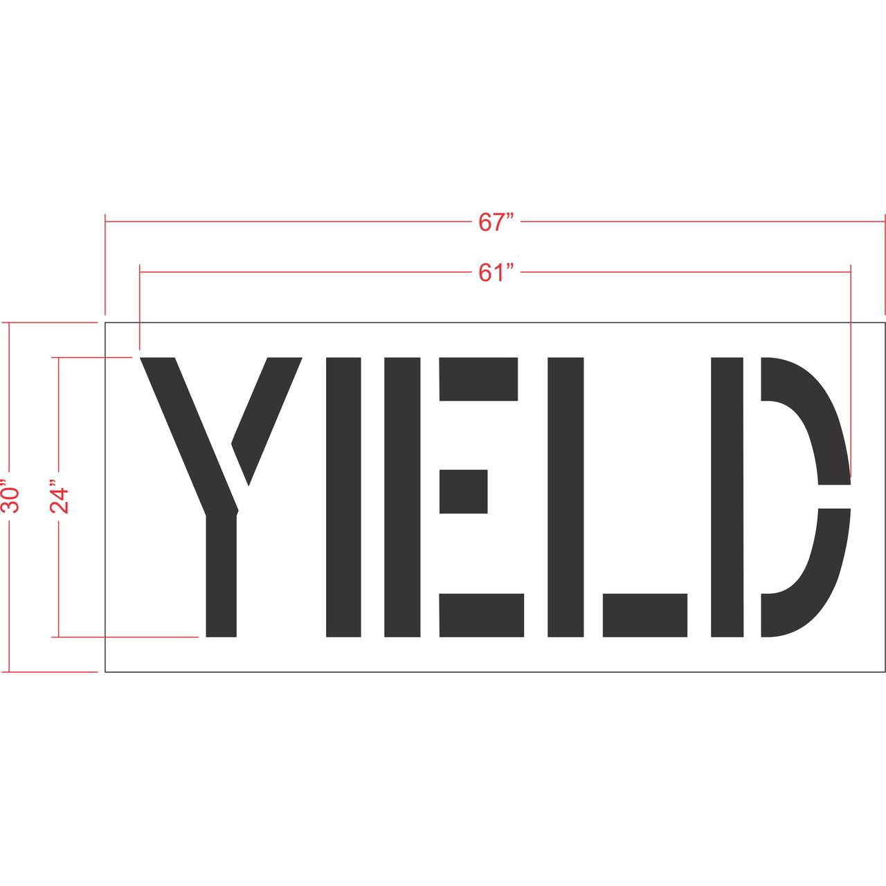 24 inch YIELD stencil for roadway intersection and commercial pavement traffic control striping applications