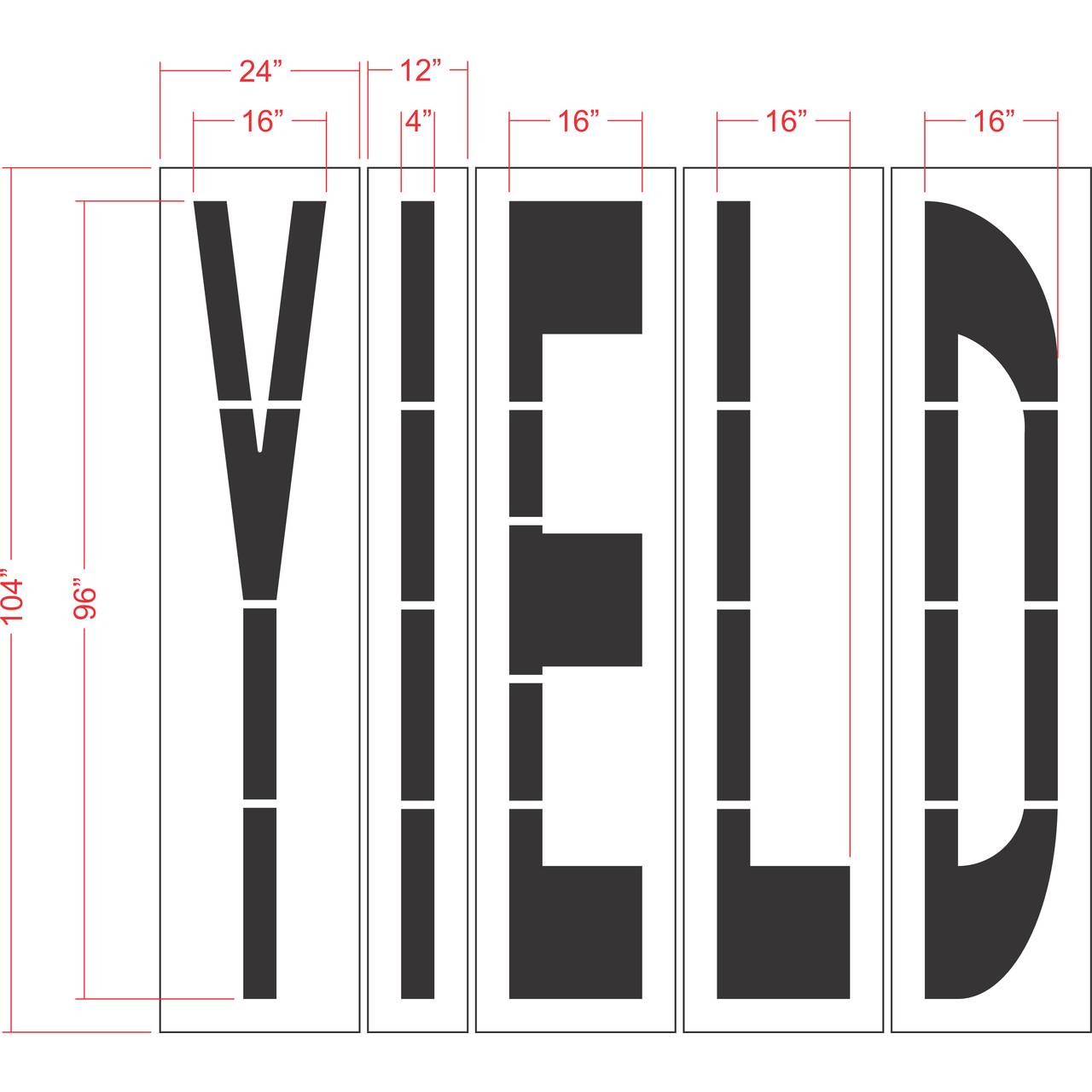 96 inch YIELD stencil for roadway intersection and commercial pavement traffic control striping