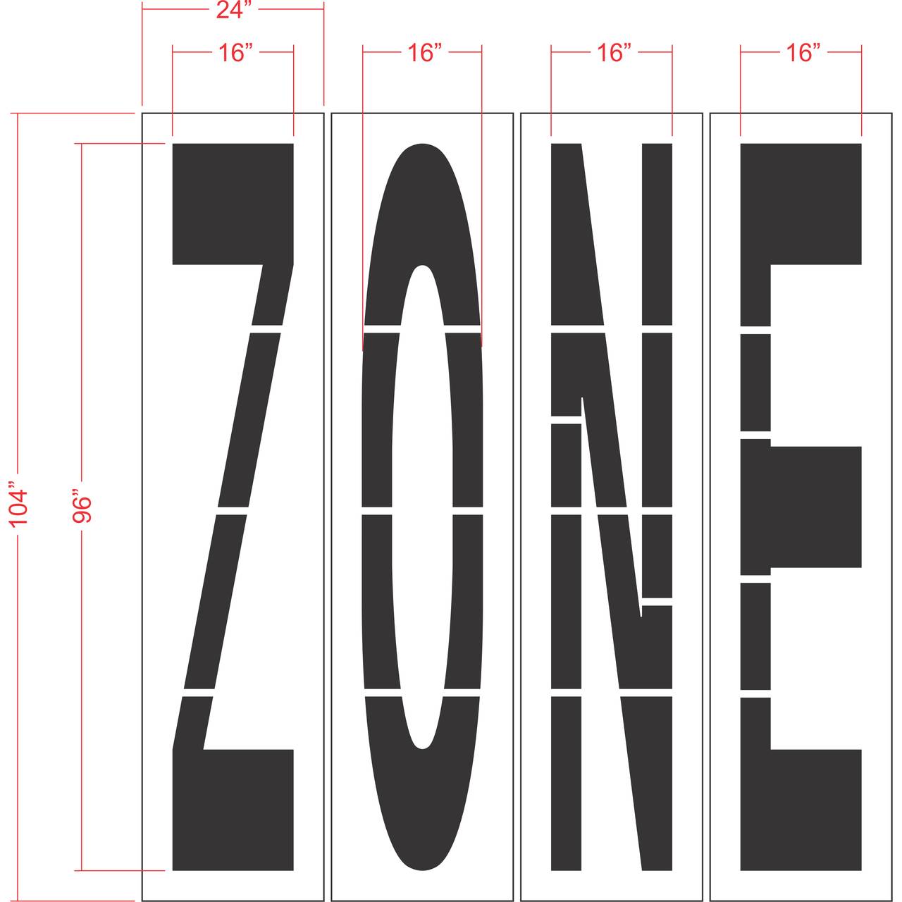 96 inch ZONE stencil for roadway and commercial pavement striping applications