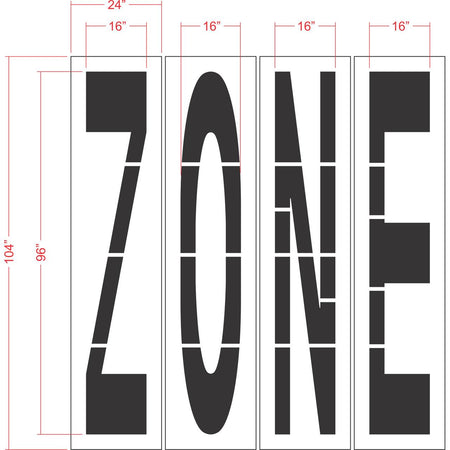 96 inch ZONE stencil for roadway and commercial pavement striping applications