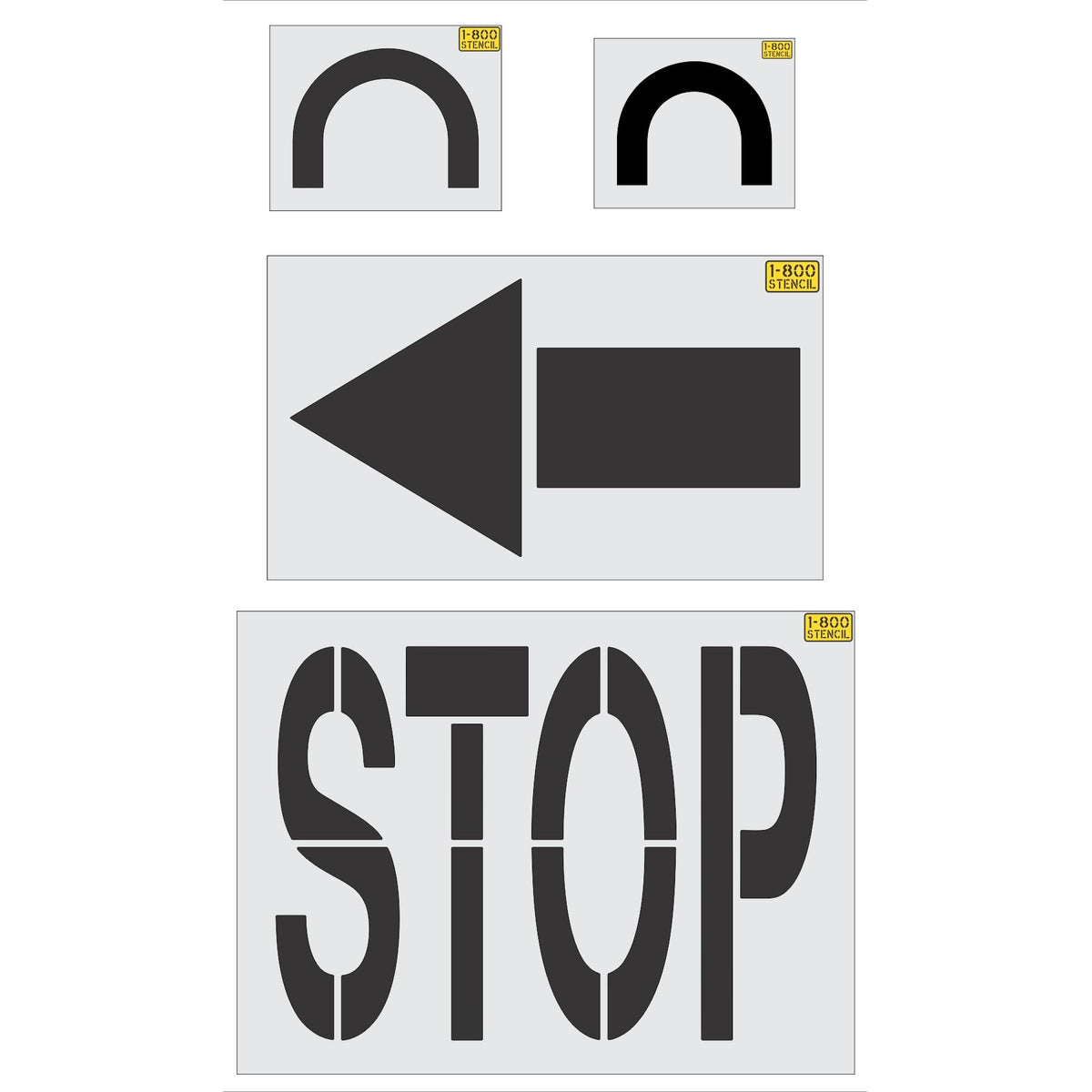 4 piece Costco stencil kit for retail parking lot and commercial pavement marking applications