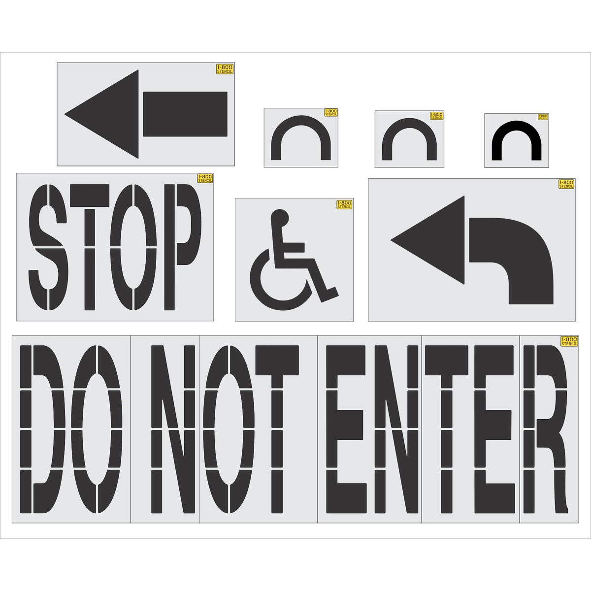 8 piece Costco Pro stencil kit for professional retail parking lot and commercial pavement marking applications