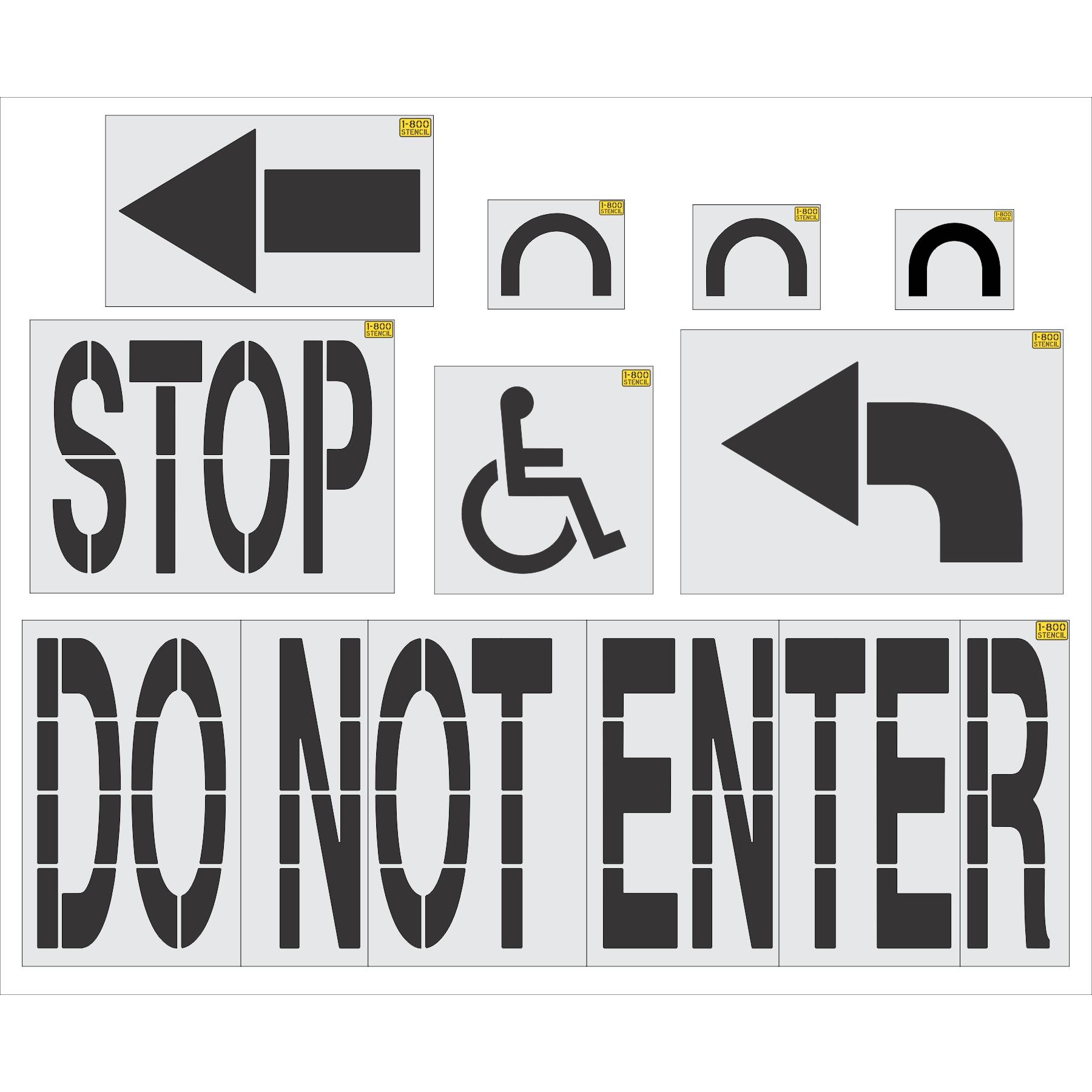 8 piece Costco Pro stencil kit for professional retail parking lot and commercial pavement marking applications