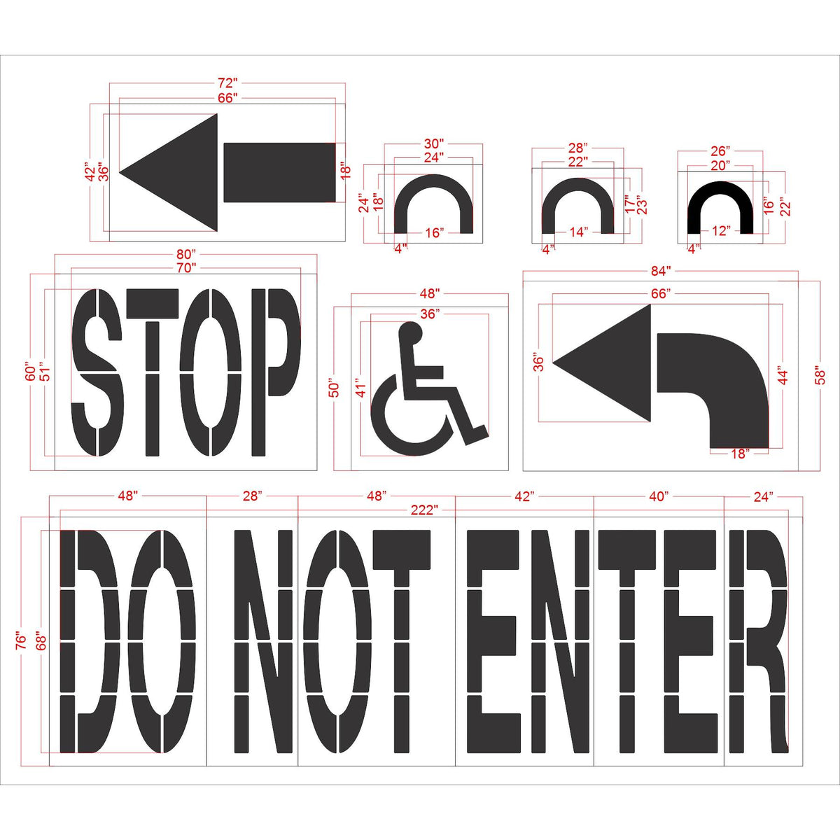 8 piece Costco Pro stencil kit for professional retail parking lot and commercial pavement marking applications