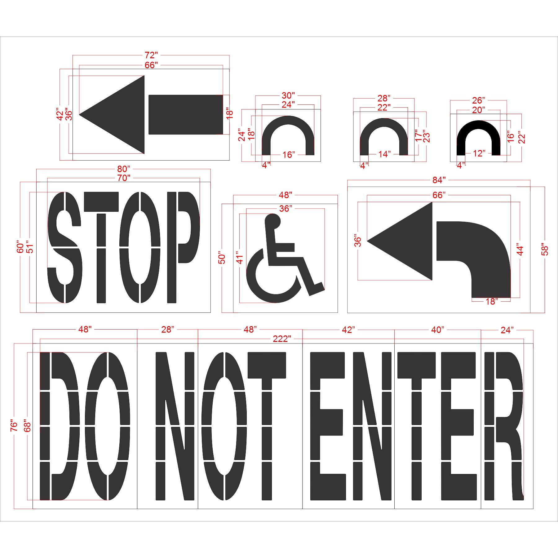 8 piece Costco Pro stencil kit for professional retail parking lot and commercial pavement marking applications