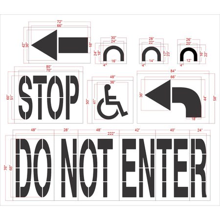 8 piece Costco Pro stencil kit for professional retail parking lot and commercial pavement marking applications