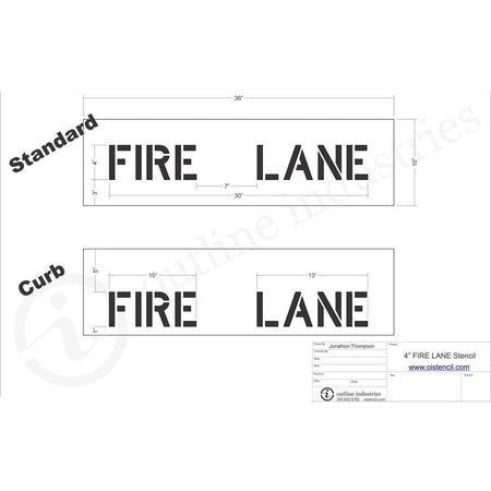 4 inch FIRE LANE stencil for curb, parking lot, and municipal pavement marking applications