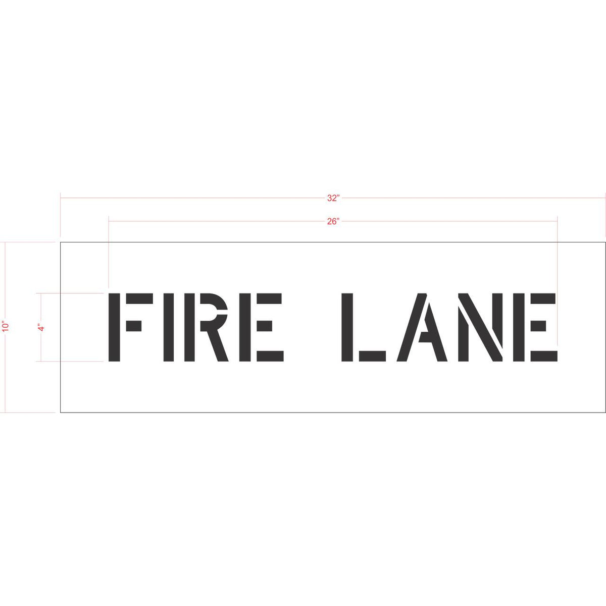 4 inch Standard FIRE LANE stencil for curb, parking lot, and municipal pavement marking applications