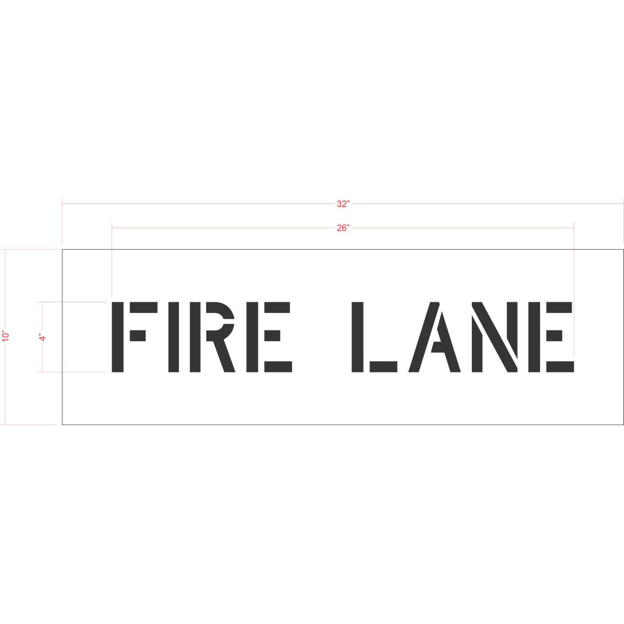 4 inch Standard FIRE LANE stencil for curb, parking lot, and municipal pavement marking applications