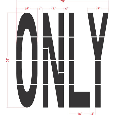 72-inch ONLY pavement marking stencil with bold lettering for lane designation on roads and parking lots