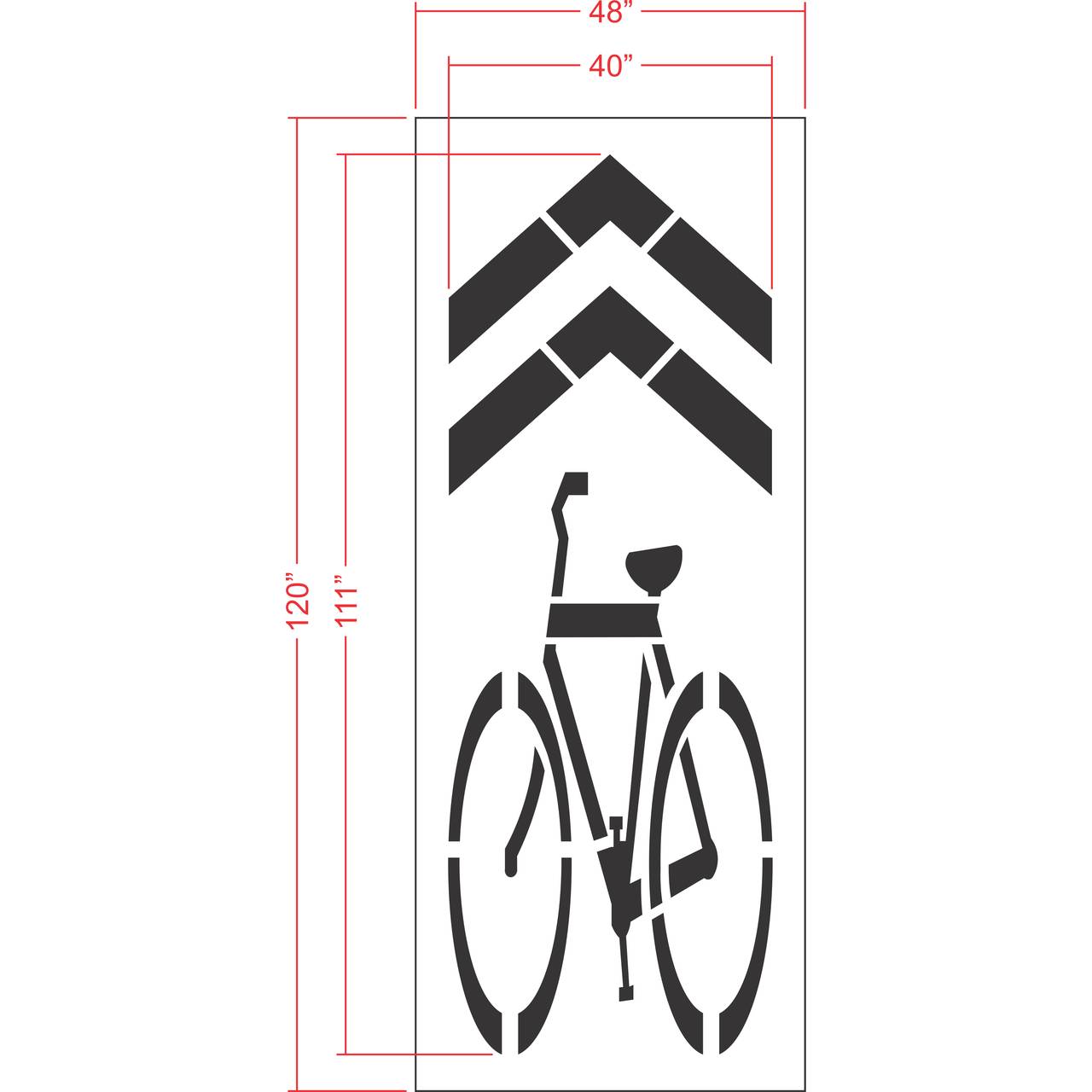111 inch Legacy sharrow SHARED BIKE LANE pavement marking stencil for municipal roadway striping applications