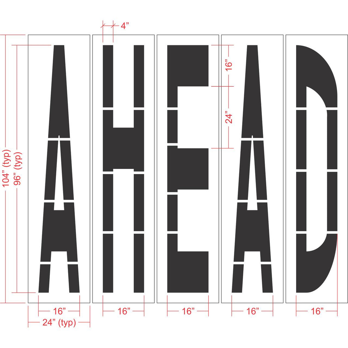 96 inch AHEAD stencil for roadway and commercial pavement traffic marking applications