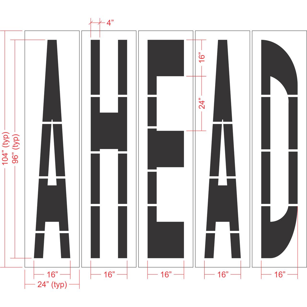 96 inch AHEAD stencil for roadway and commercial pavement traffic marking applications