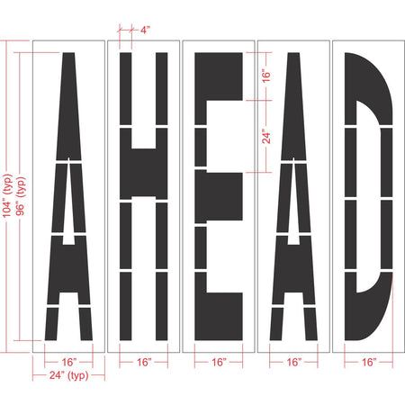 96 inch AHEAD stencil for roadway and commercial pavement traffic marking applications