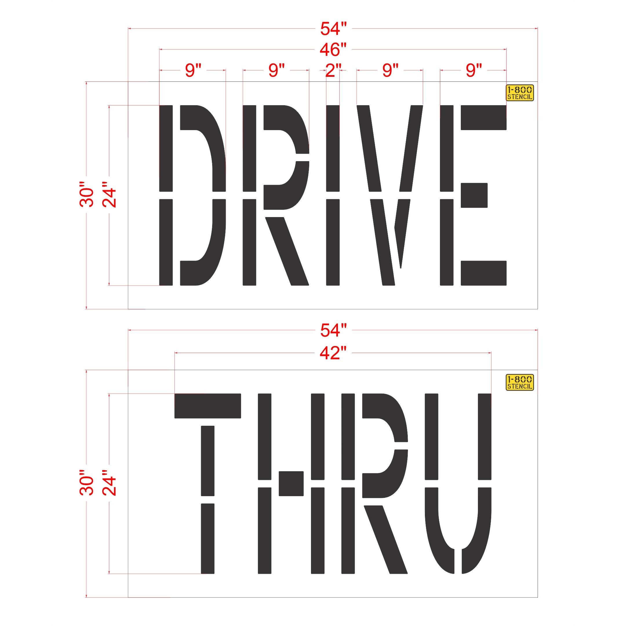 24 inch DRIVE THRU pavement marking stencil for restaurant and commercial parking lot drive lane striping