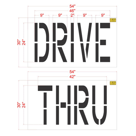 24 inch DRIVE THRU pavement marking stencil for restaurant and commercial parking lot drive lane striping