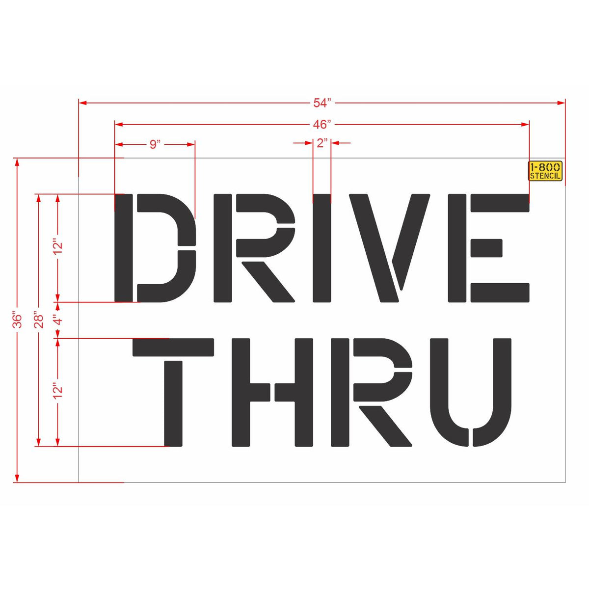 12" DRIVE THRU Stencil - High-quality stencil for pavement marking, durable and reusable