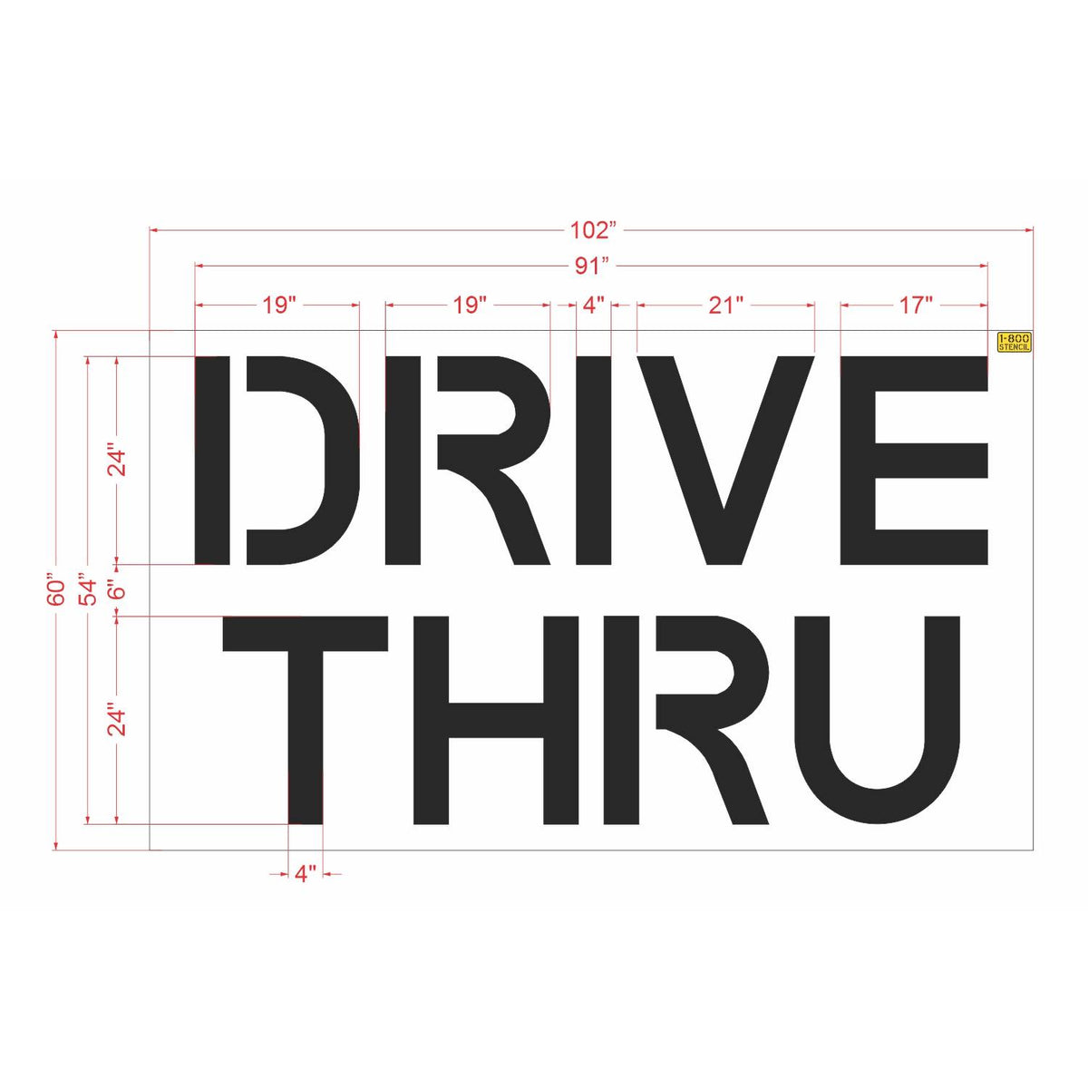 24 inch Farm and Fleet DRIVE THRU pavement marking stencil for retail drive lane and parking lot striping applications