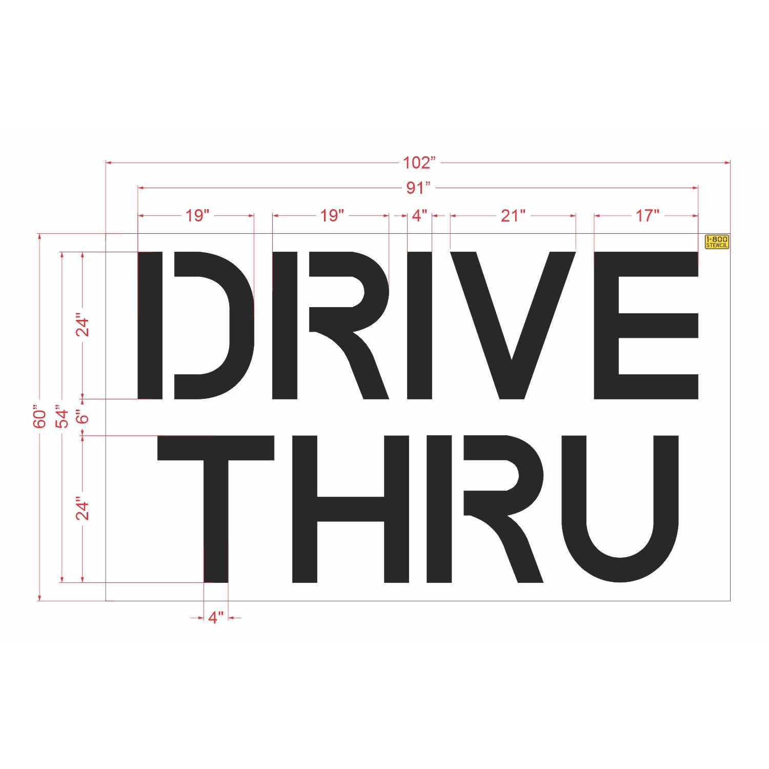 24 inch Farm and Fleet DRIVE THRU pavement marking stencil for retail drive lane and parking lot striping applications