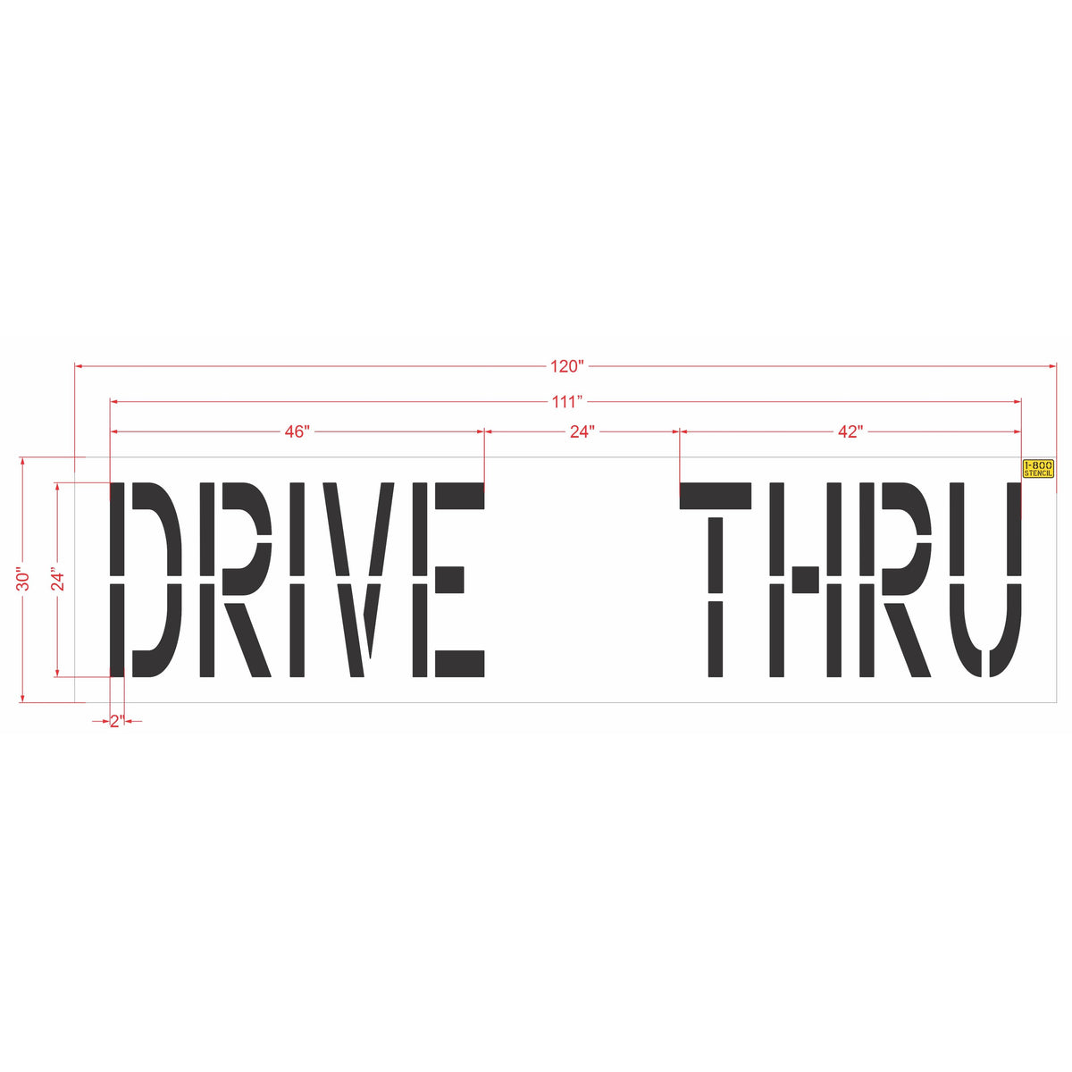 24 inch DRIVE THRU stencil with 2 foot spacing for drive lane and parking lot pavement marking