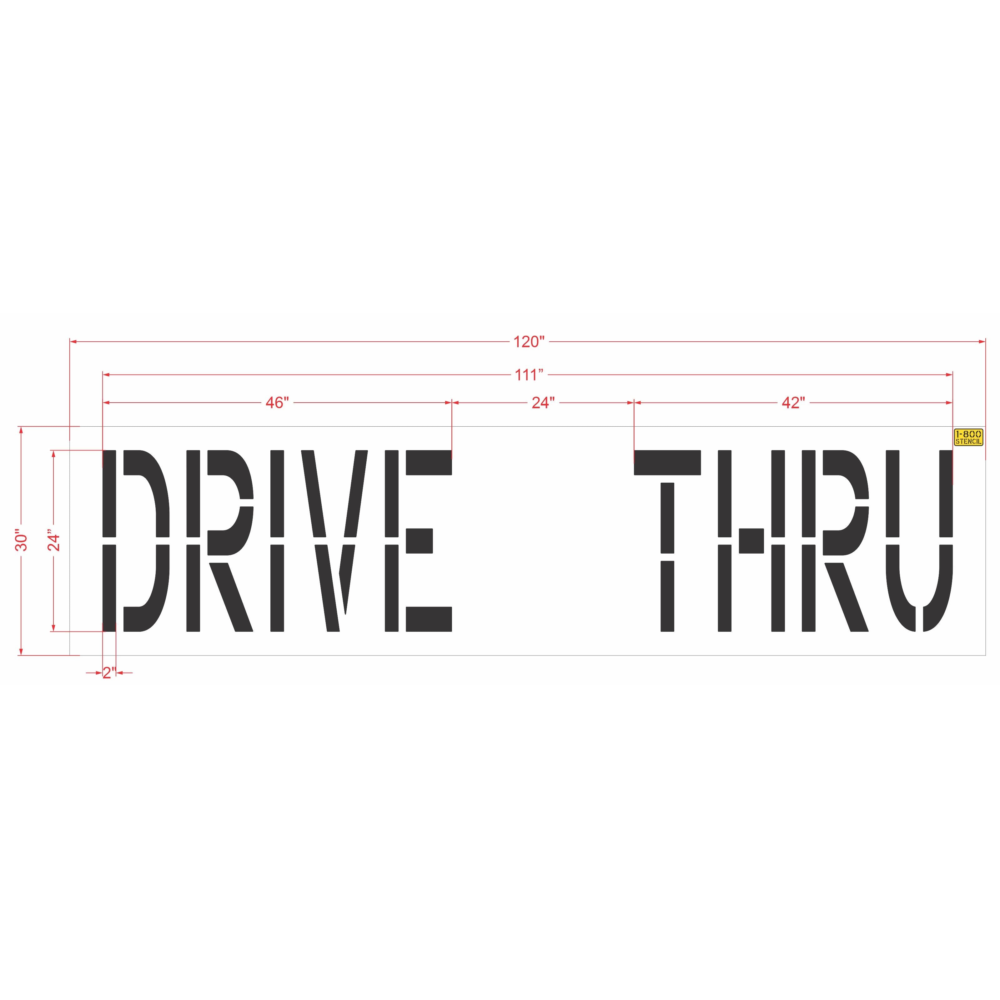 24 inch DRIVE THRU stencil with 2 foot spacing for drive lane and parking lot pavement marking