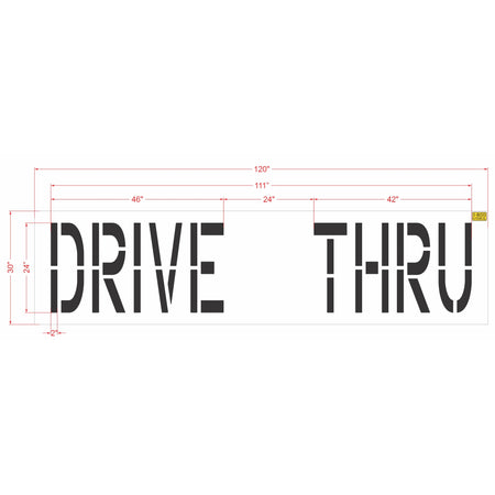 24 inch DRIVE THRU stencil with 2 foot spacing for drive lane and parking lot pavement marking