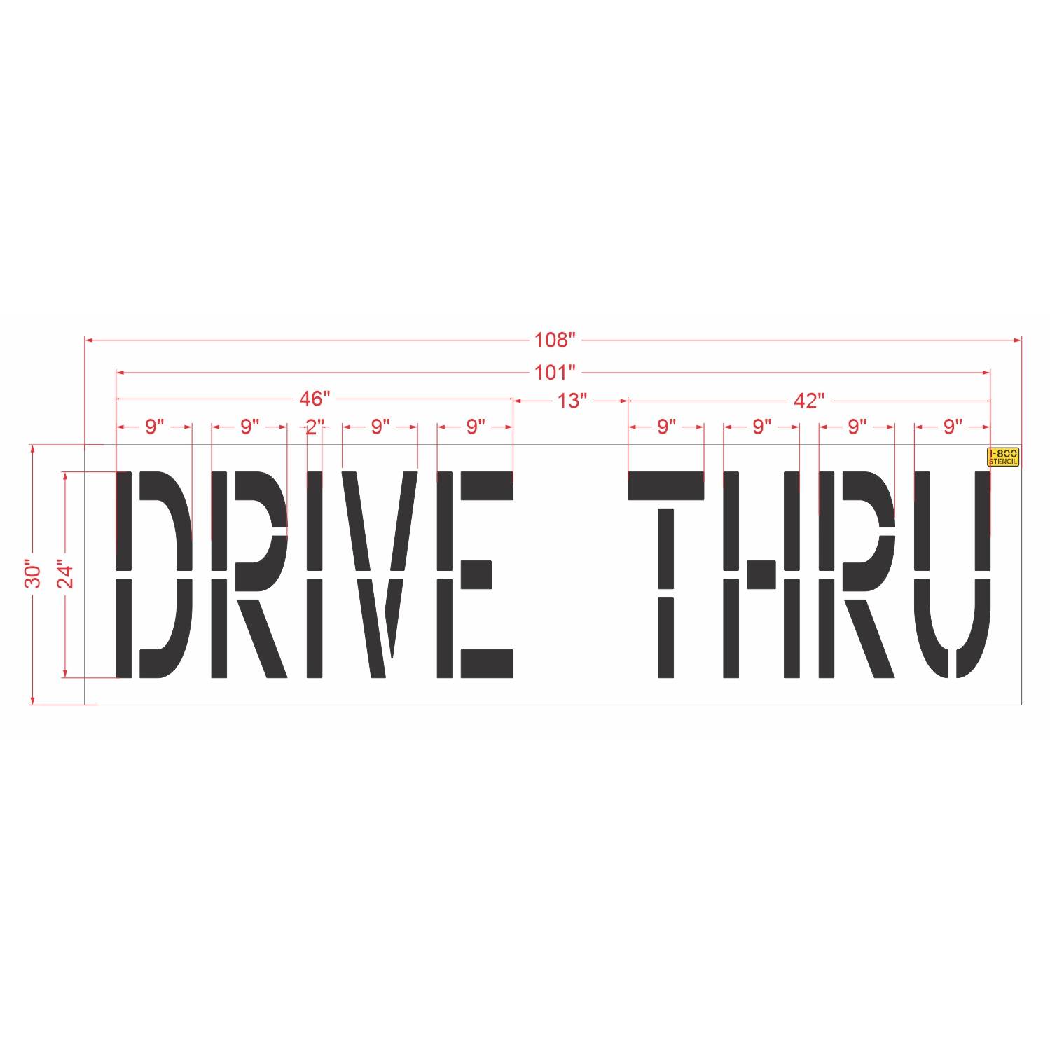 24 inch DRIVE THRU pavement marking stencil for restaurant and commercial parking lot drive lane striping