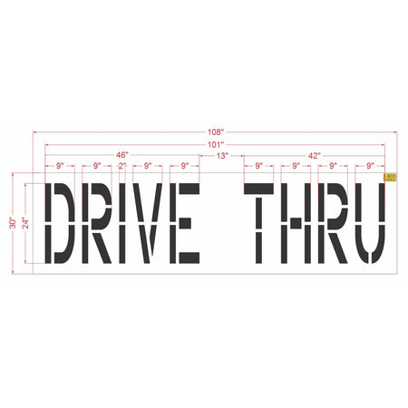 24 inch DRIVE THRU pavement marking stencil for restaurant and commercial parking lot drive lane striping