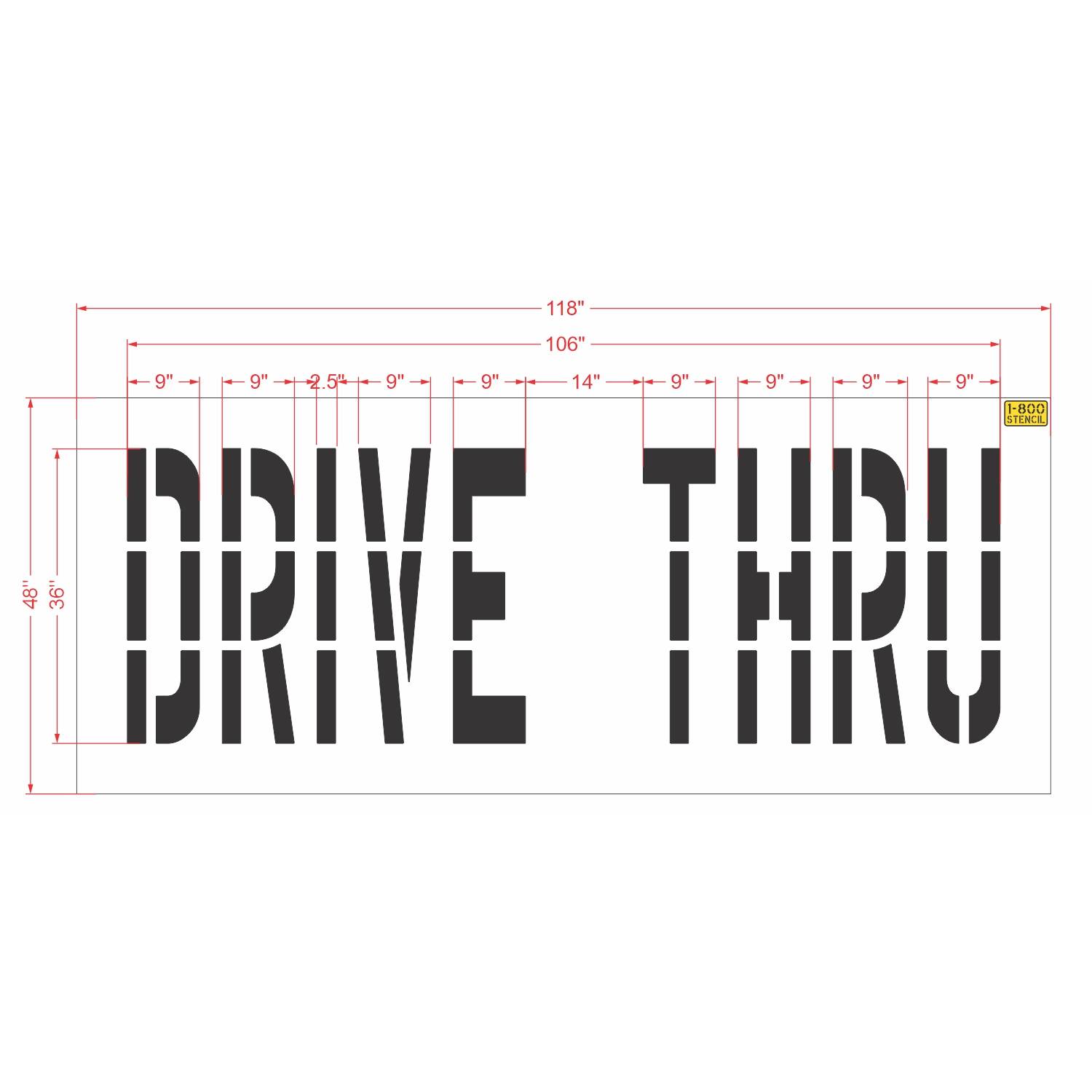 36 inch DRIVE THRU pavement marking stencil for restaurant and commercial parking lot drive lane striping