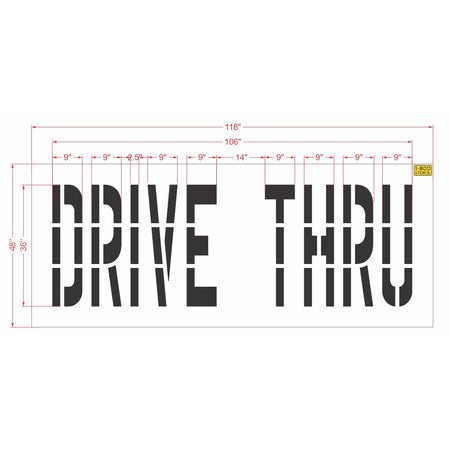 36 inch DRIVE THRU pavement marking stencil for restaurant and commercial parking lot drive lane striping