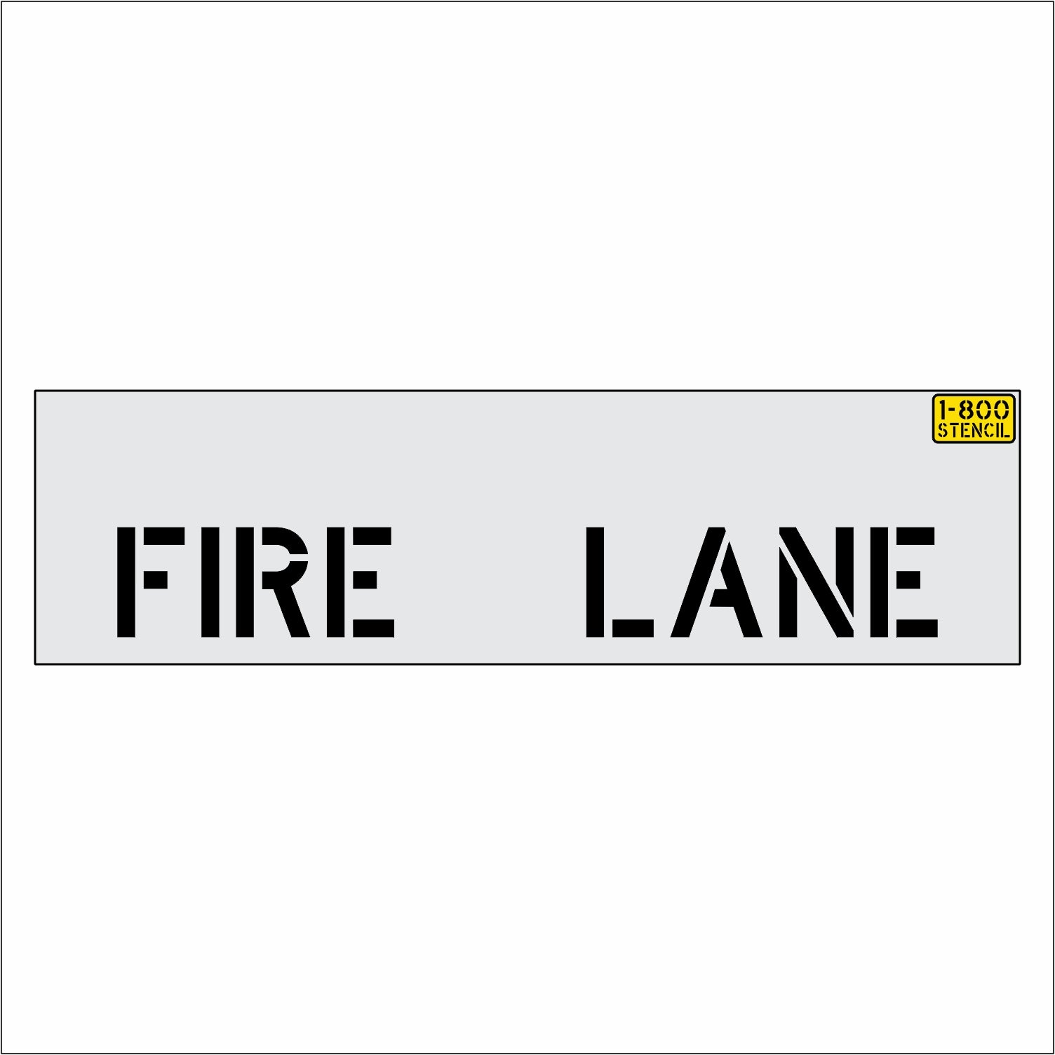A rectangular white sign with black stencil-style text reading 'FIRE LANE' and a small yellow '1-800-STEEN' logo in the top-right corner, shown on a light gray background.