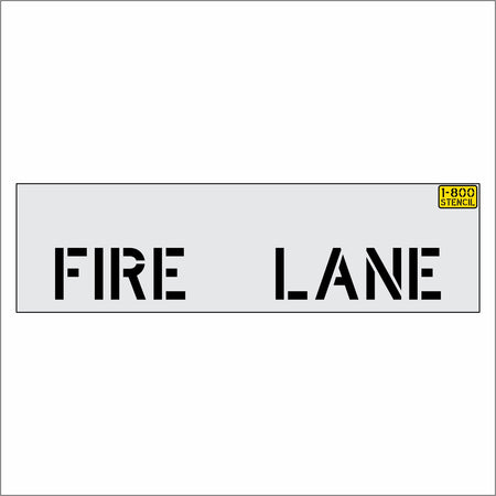 A rectangular white sign with black stencil-style text reading 'FIRE LANE' and a small yellow '1-800-STEEN' logo in the top-right corner, shown on a light gray background.
