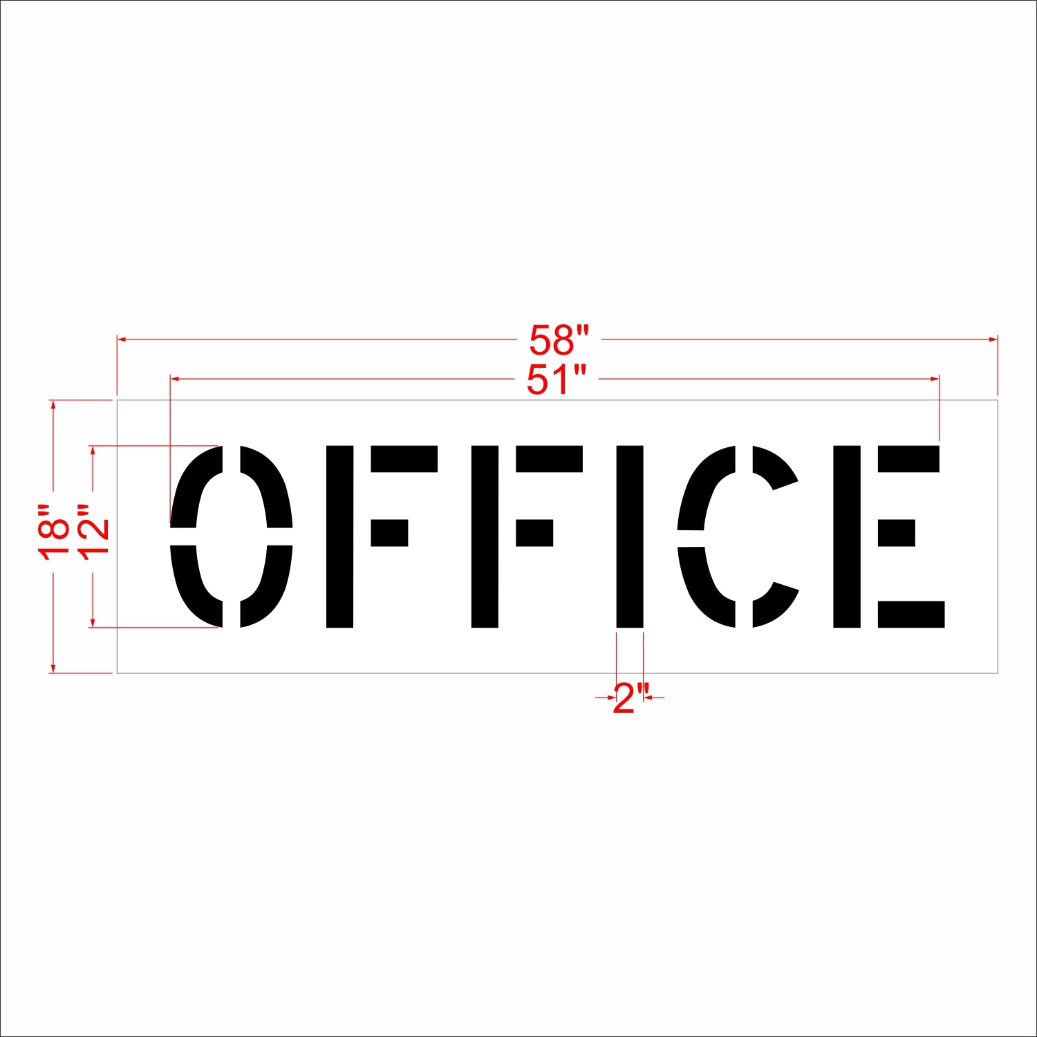 OFFICE parking lot stencil dimension drawing with 12 inch letter height and 51 inch total width.