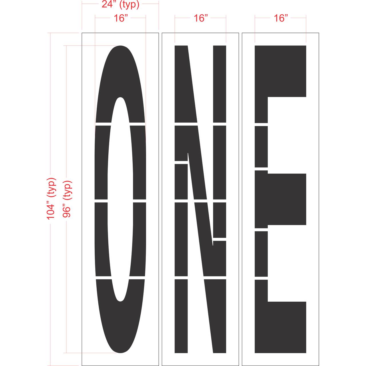 96 inch ONE stencil for large-format roadway and parking lot directional pavement striping applications