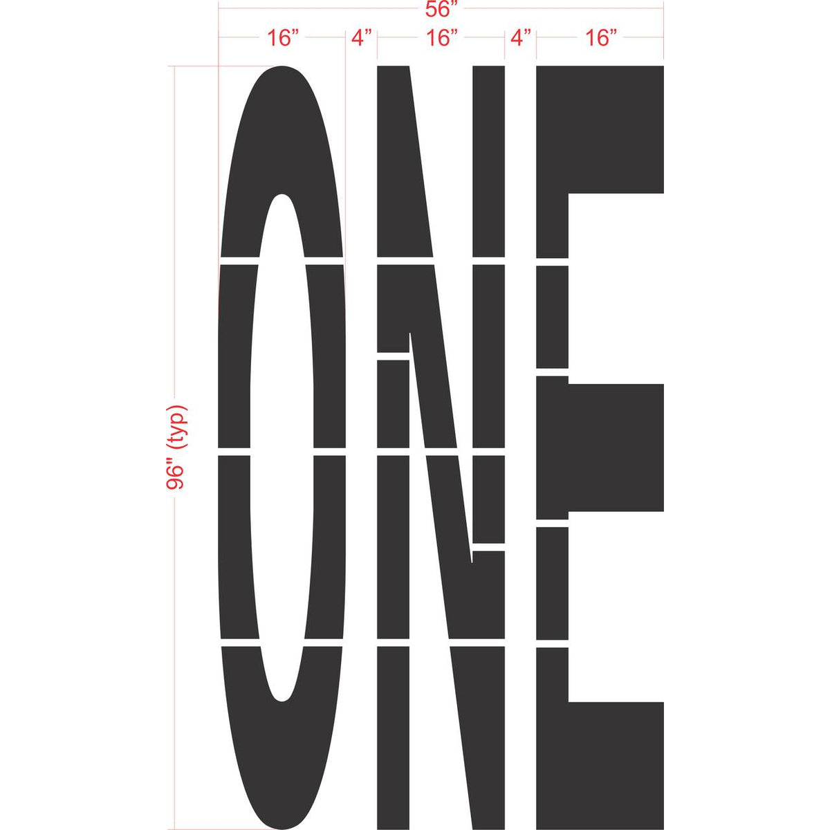 96 inch ONE stencil for large-format roadway and parking lot directional pavement striping applications