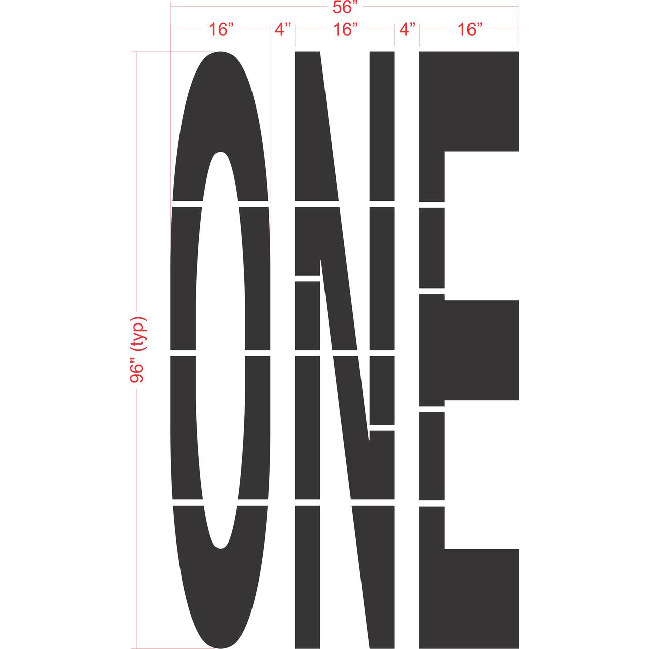 96 inch ONE stencil for large-format roadway and parking lot directional pavement striping applications
