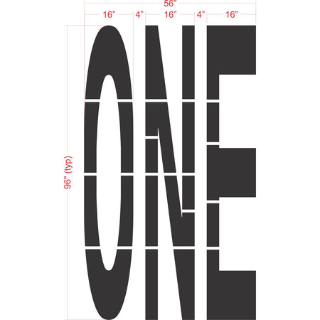 96 inch ONE stencil for large-format roadway and parking lot directional pavement striping applications