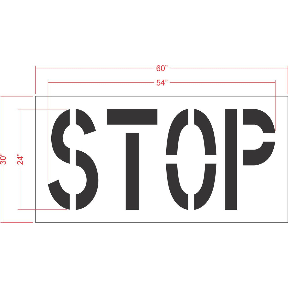 24 inch STOP stencil for parking lot and warehouse pavement marking use
