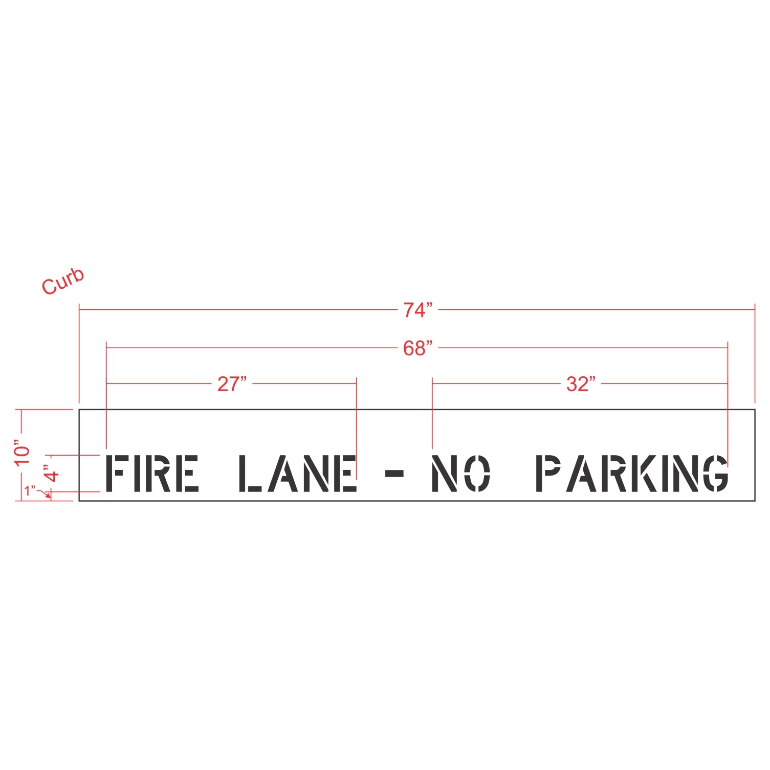 4 inch FIRE LANE NO PARKING pavement marking stencil for curb and commercial fire lane striping applications