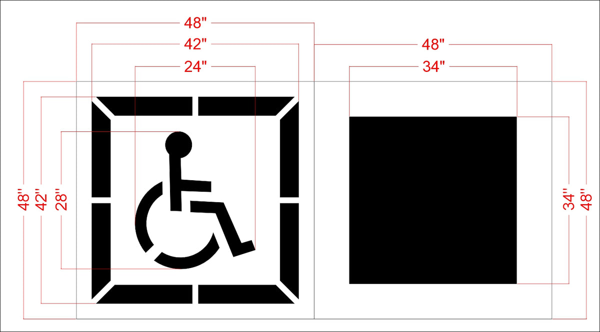 28" Handicap Stencil w/ Background - High-quality stencil for pavement marking, durable and reusable