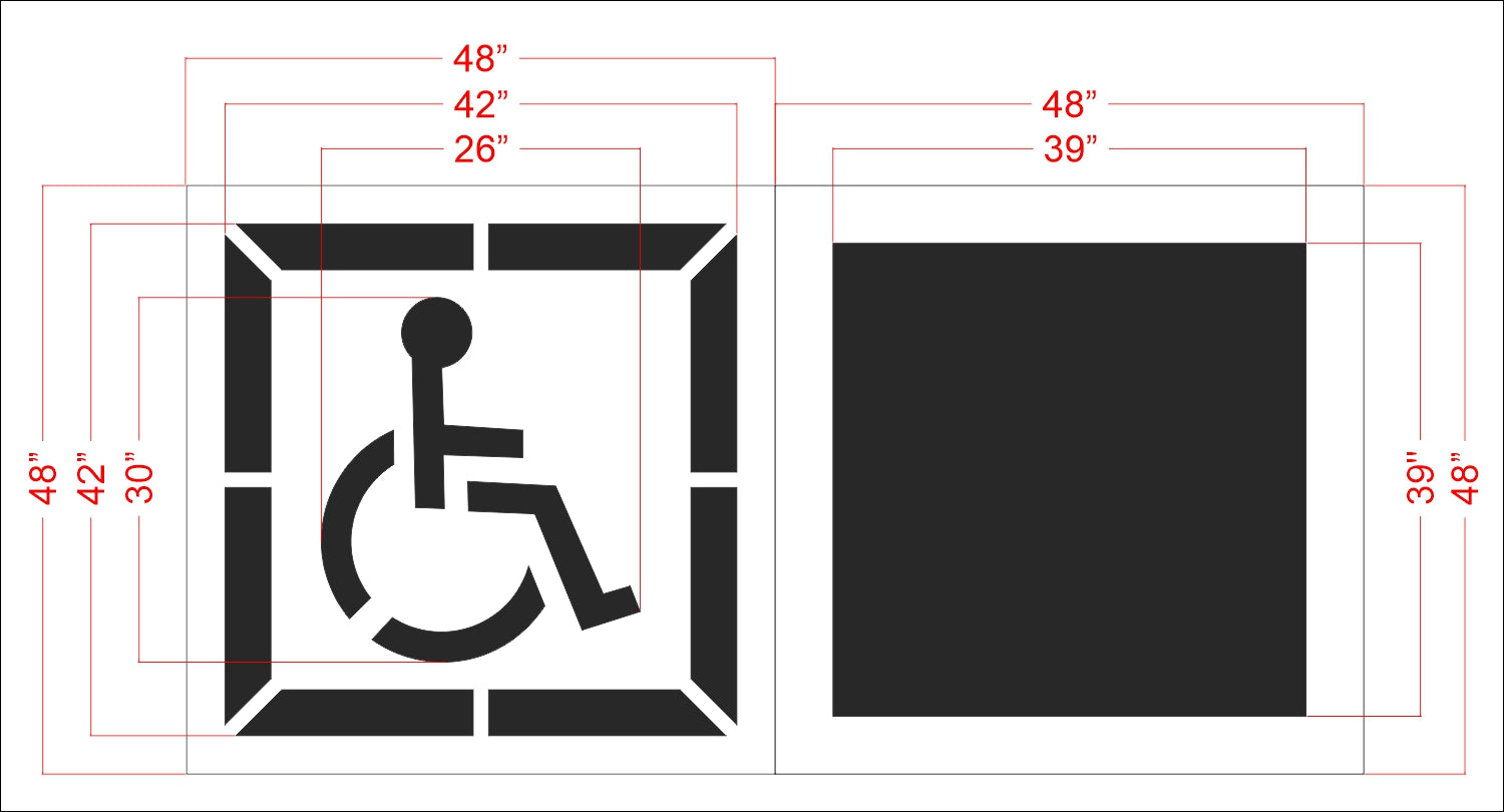 30" Handicap Stencil w/ Background - High-quality stencil for pavement marking, durable and reusable