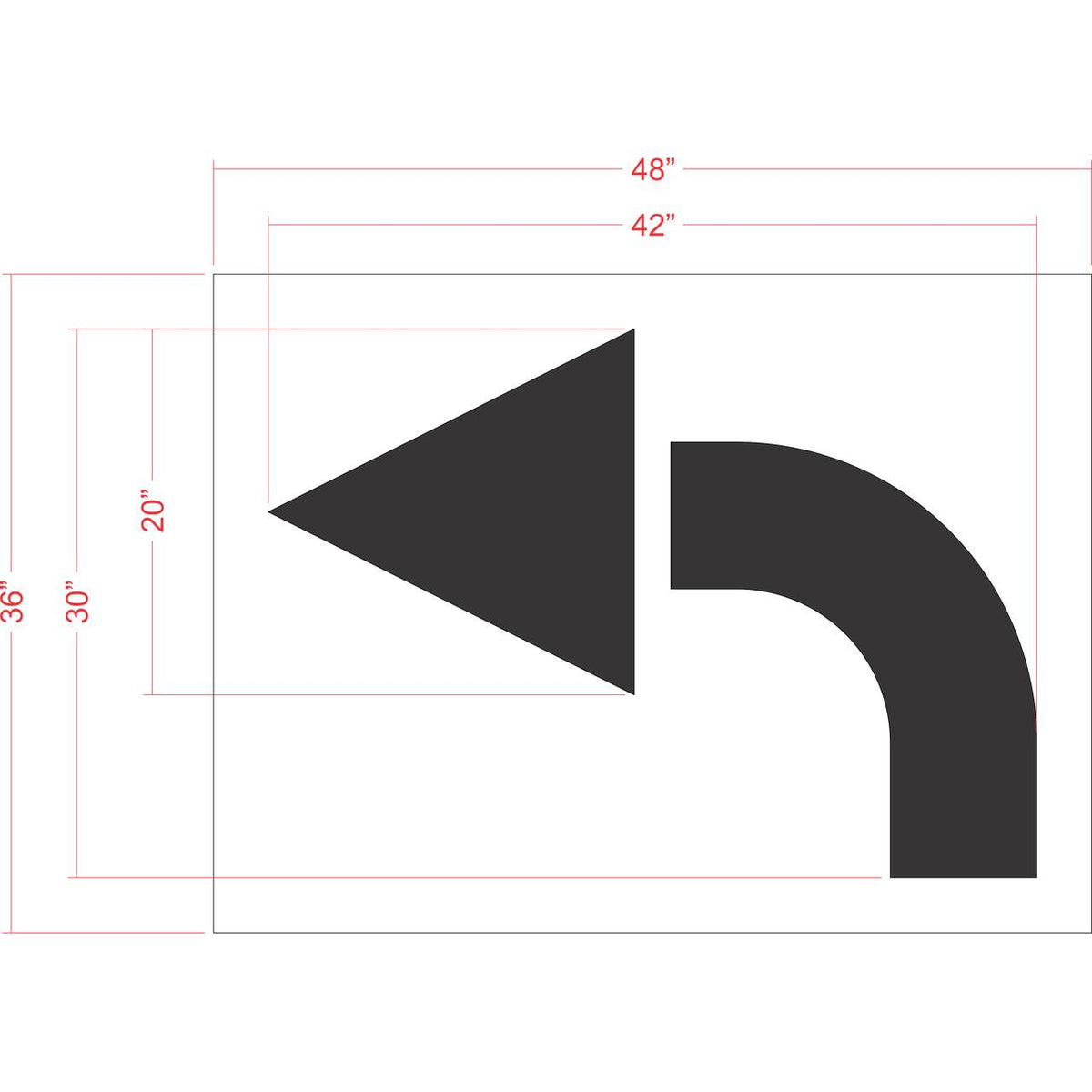 42 inch turn arrow stencil for commercial parking lot and roadway directional pavement striping applications