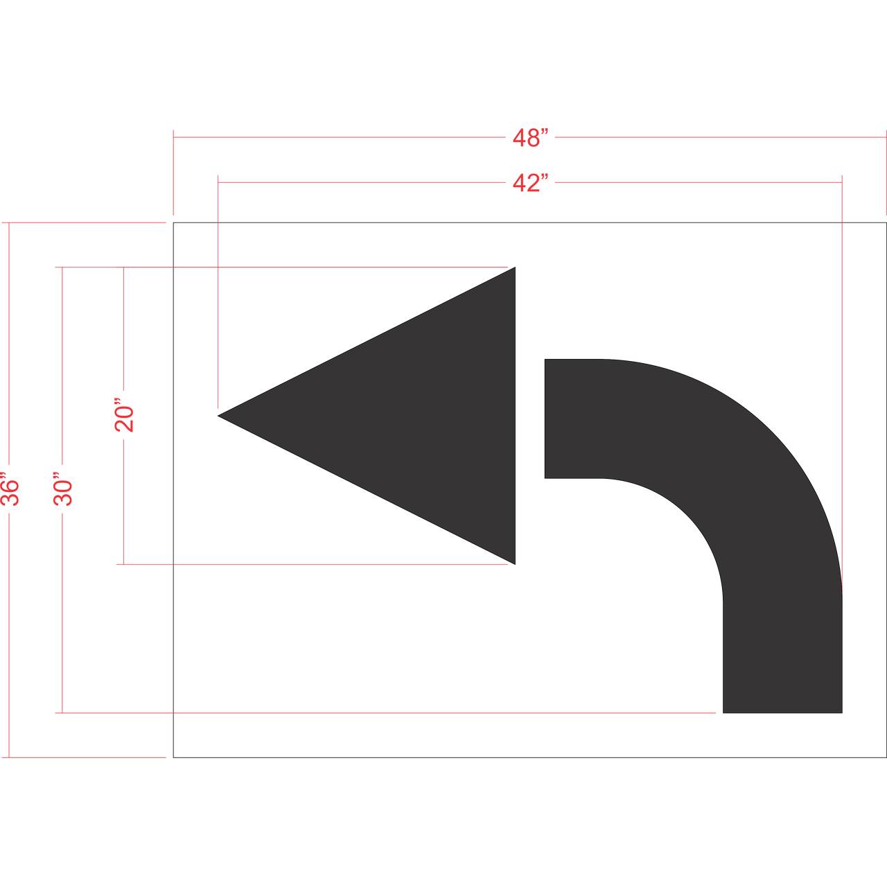 42 inch turn arrow stencil for commercial parking lot and roadway directional pavement striping applications